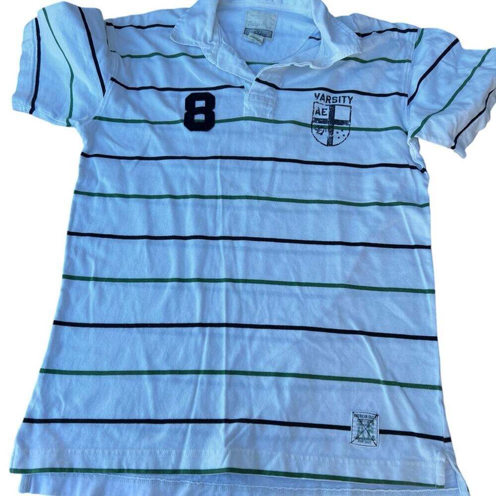 American Eagle white stripe men’s size XS short sleeve cotton Polo Shirt